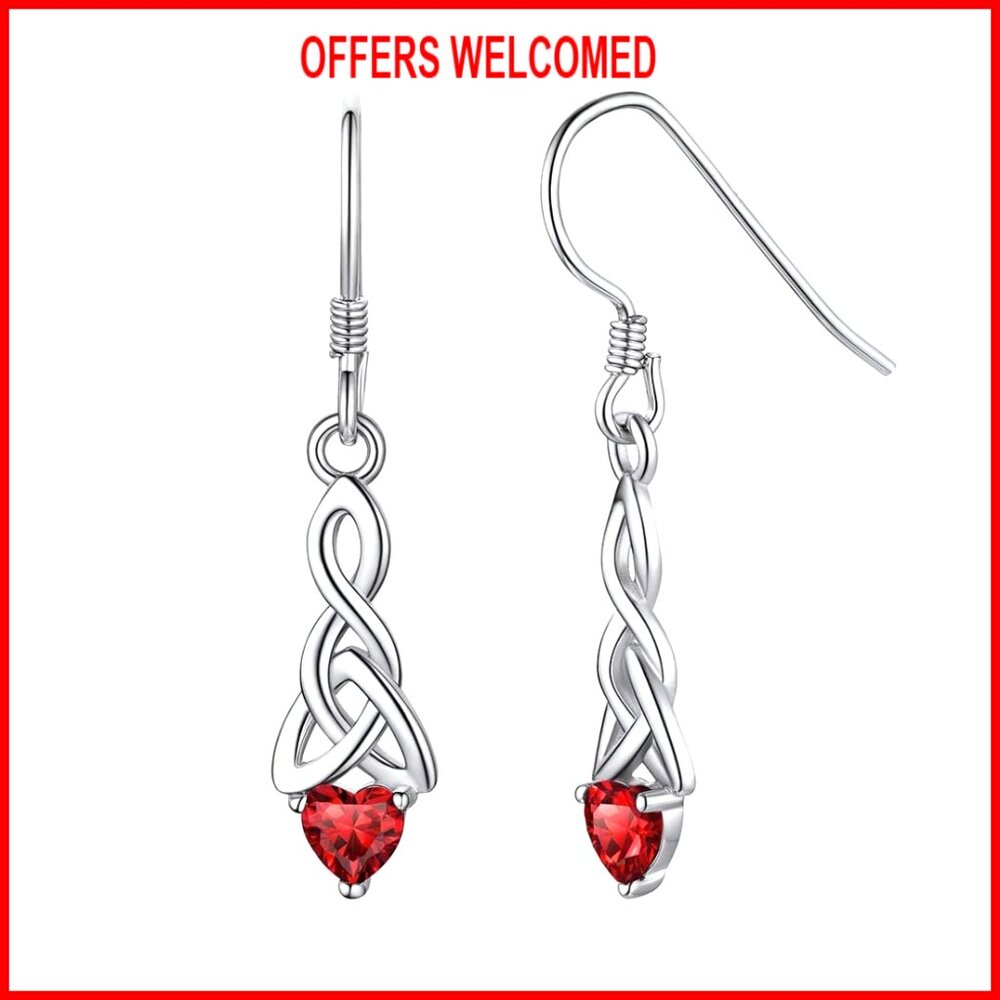 925 Sterling Silver Celtic Knot Dangle Hook Earrings with Gift Box
